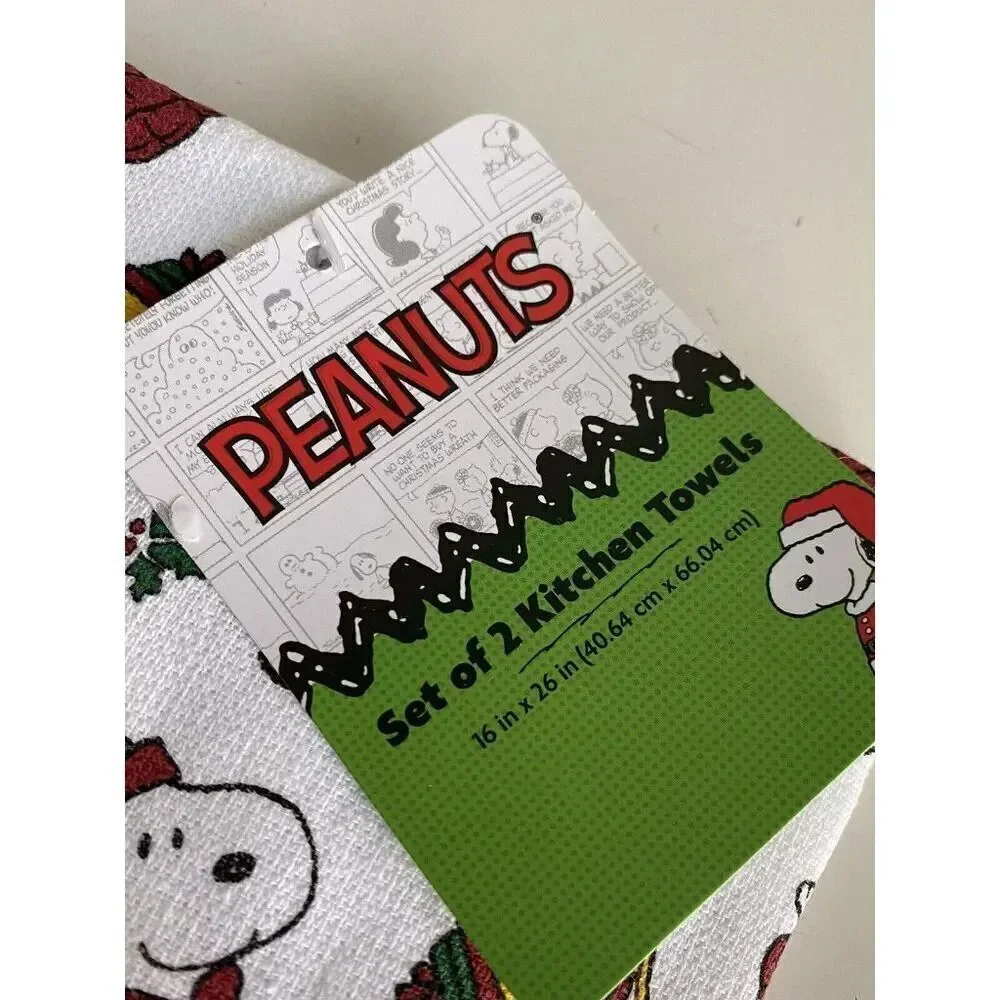 2 Pack Peanuts Snoopy Woodstock Puffy Coat Christmas Kitchen Towels 16 X 26